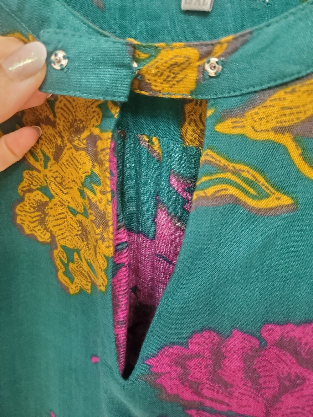 Cost Plus World Market Teal Tunic with Pink and Mustard Floral Accents L/XL - Picture 4 of 9